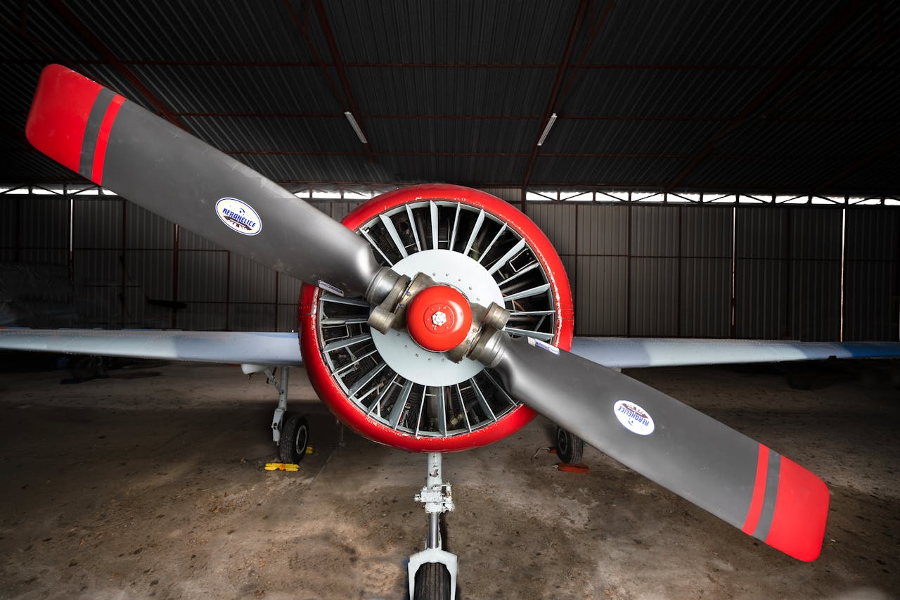 Red and Black Aircraft Propeller in Close Up Shot